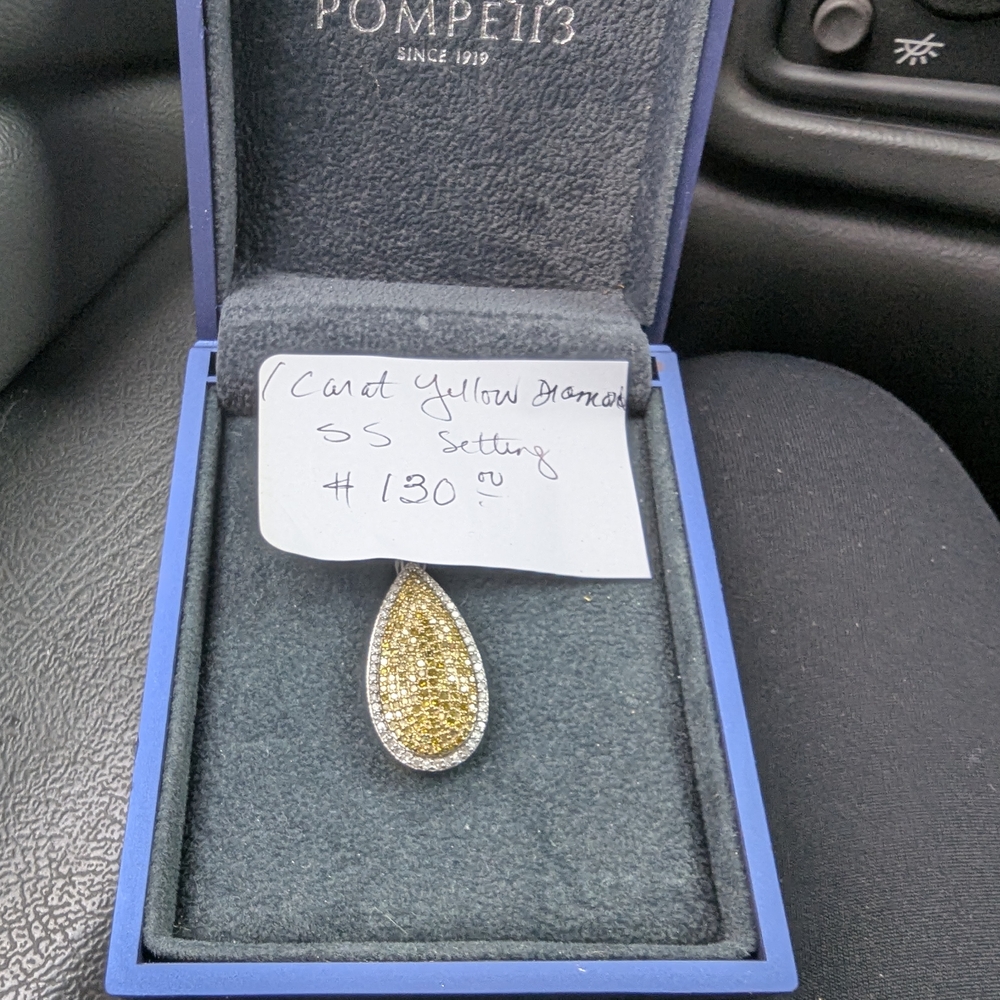 1 Carat Yellow And White Genuine Diamond Gold and Silver Teardrop Brooch